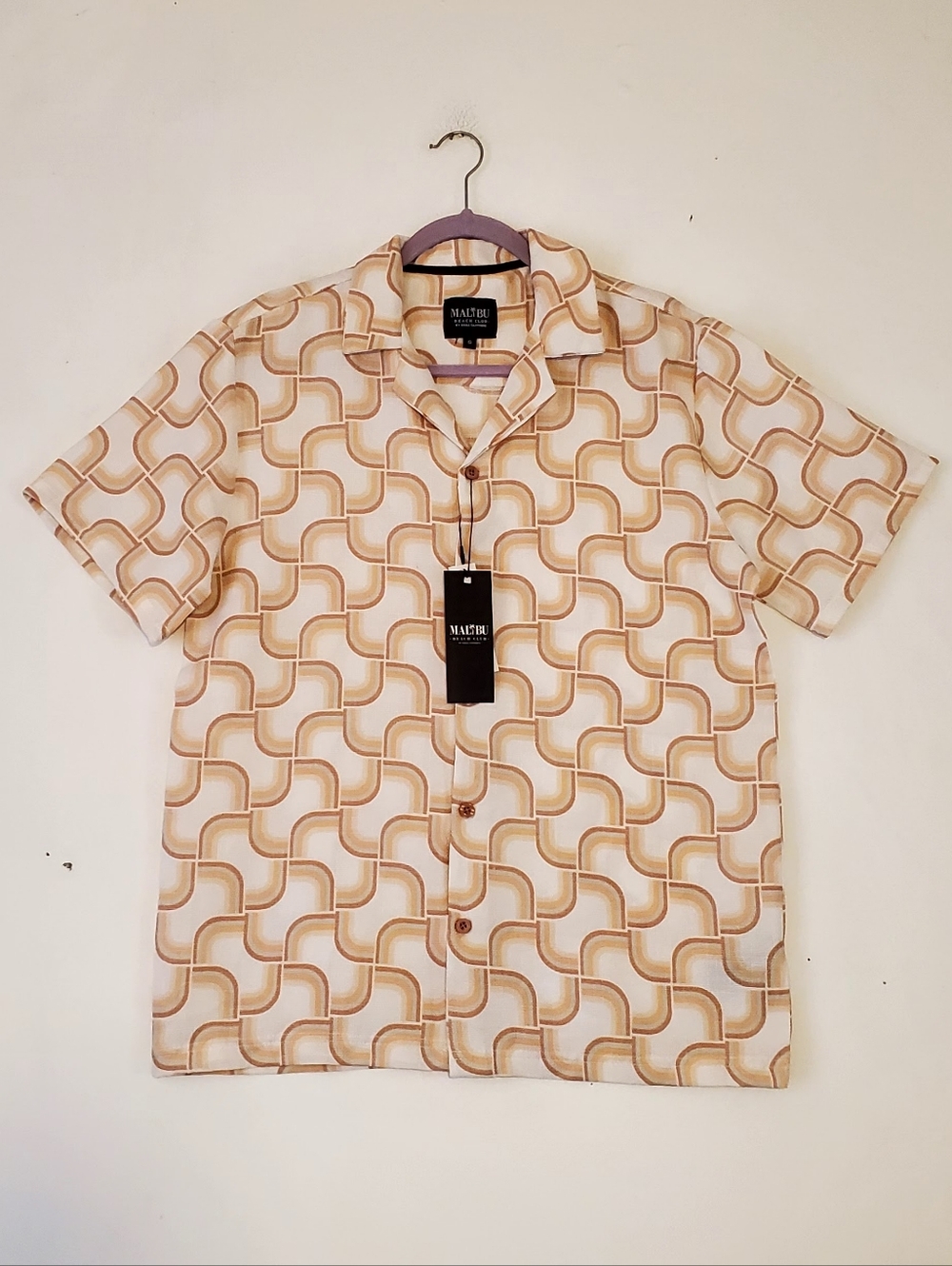 New Mens Malibu Beach Club Linen Look Detailed Button Down Shirt Size Small‎ NWT